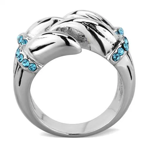 High polished (no plating) Stainless Steel Ring with Top Grade Crystal in Sapphire for Women Style TK1779