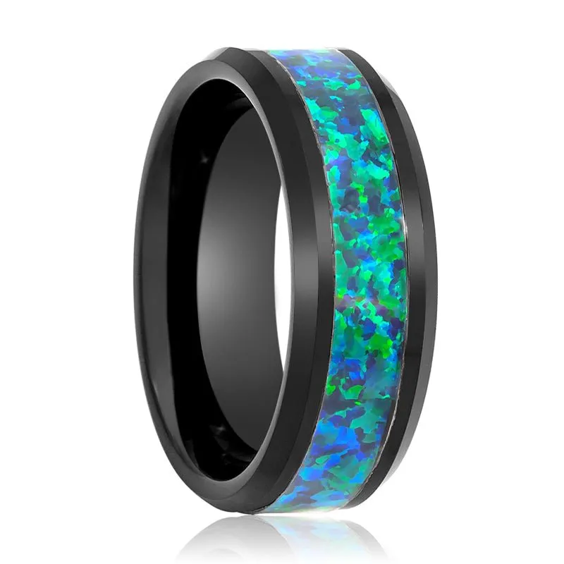 ICICLE | Tungsten Ring Emerald Green Opal Inlay