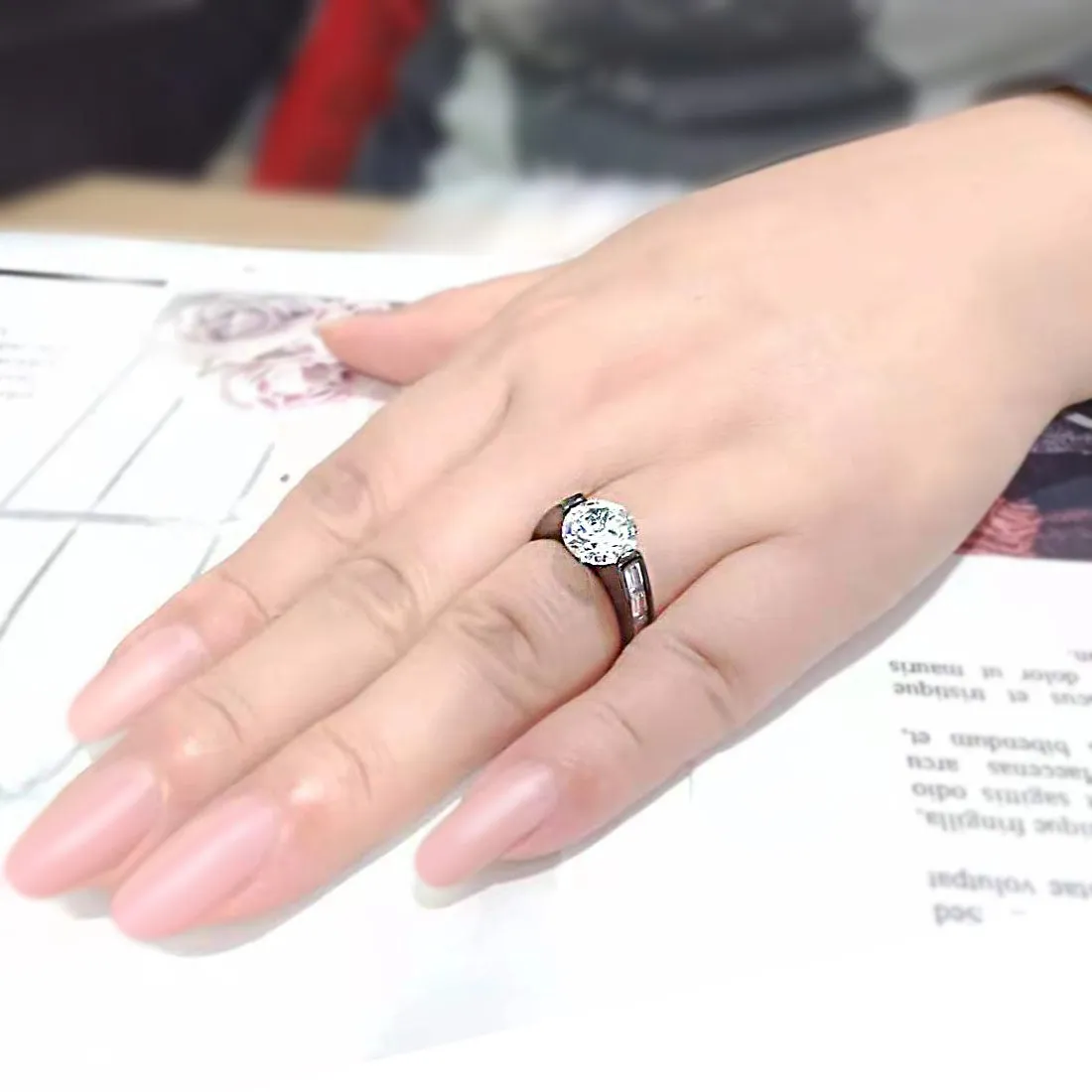 IP Black (Ion Plating) Stainless Steel Ring with AAA Grade CZ in Clear for Women Style TK3781