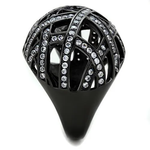 IP Black(Ion Plating) Stainless Steel Ring with AAA Grade CZ in Clear for Women Style TK1734