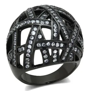 IP Black(Ion Plating) Stainless Steel Ring with AAA Grade CZ in Clear for Women Style TK1734