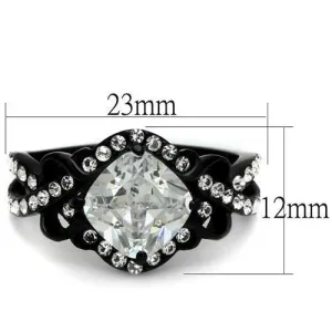 IP Black(Ion Plating) Stainless Steel Ring with AAA Grade CZ in Clear for Women Style TK2288