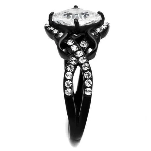 IP Black(Ion Plating) Stainless Steel Ring with AAA Grade CZ in Clear for Women Style TK2288