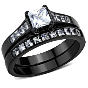 IP Black(Ion Plating) Stainless Steel Ring with AAA Grade CZ in Clear for Women Style TK3555