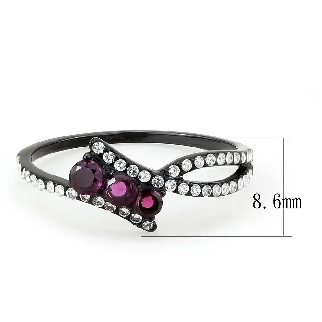 IP Black(Ion Plating) Stainless Steel Ring with AAA Grade CZ in Fuchsia for Women Style DA324