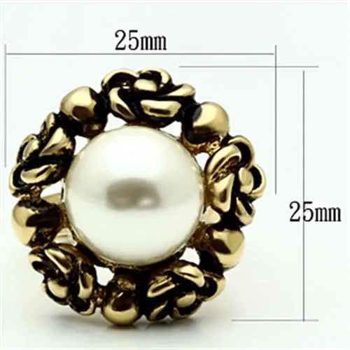 IP Gold(Ion Plating) Brass Ring with Synthetic Pearl in White for Women Style GL308