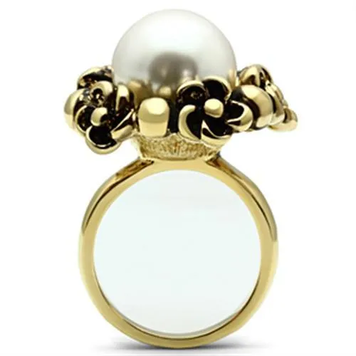 IP Gold(Ion Plating) Brass Ring with Synthetic Pearl in White for Women Style GL308