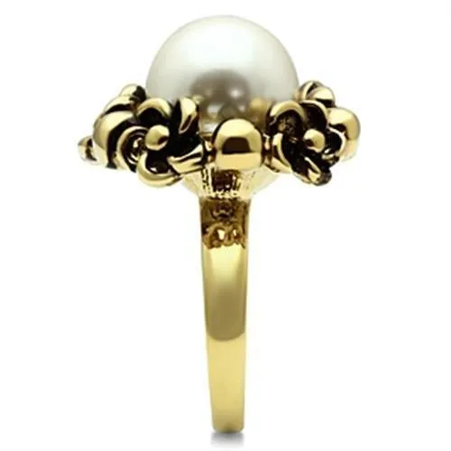 IP Gold(Ion Plating) Brass Ring with Synthetic Pearl in White for Women Style GL308