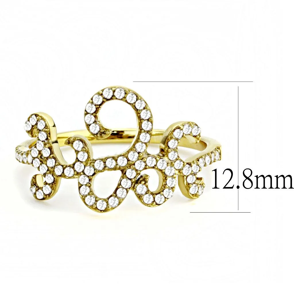 IP Gold(Ion Plating) Stainless Steel Ring with AAA Grade CZ in Clear for Women Style DA170