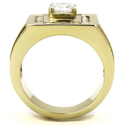 IP Gold(Ion Plating) Stainless Steel Ring with AAA Grade CZ in Clear for Women Style TK3079