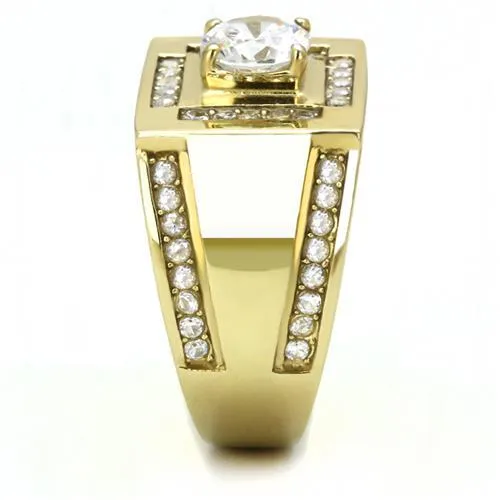 IP Gold(Ion Plating) Stainless Steel Ring with AAA Grade CZ in Clear for Women Style TK3079