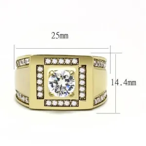 IP Gold(Ion Plating) Stainless Steel Ring with AAA Grade CZ in Clear for Women Style TK3079