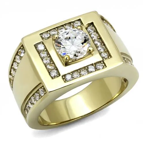 IP Gold(Ion Plating) Stainless Steel Ring with AAA Grade CZ in Clear for Women Style TK3079