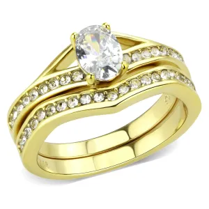 IP Gold(Ion Plating) Stainless Steel Ring with AAA Grade CZ in Clear for Women Style TK3706