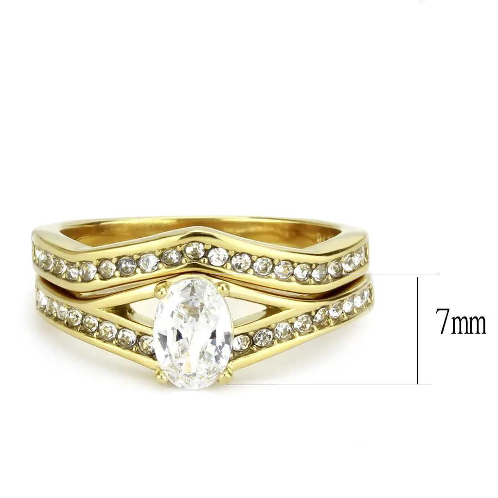 IP Gold(Ion Plating) Stainless Steel Ring with AAA Grade CZ in Clear for Women Style TK3706