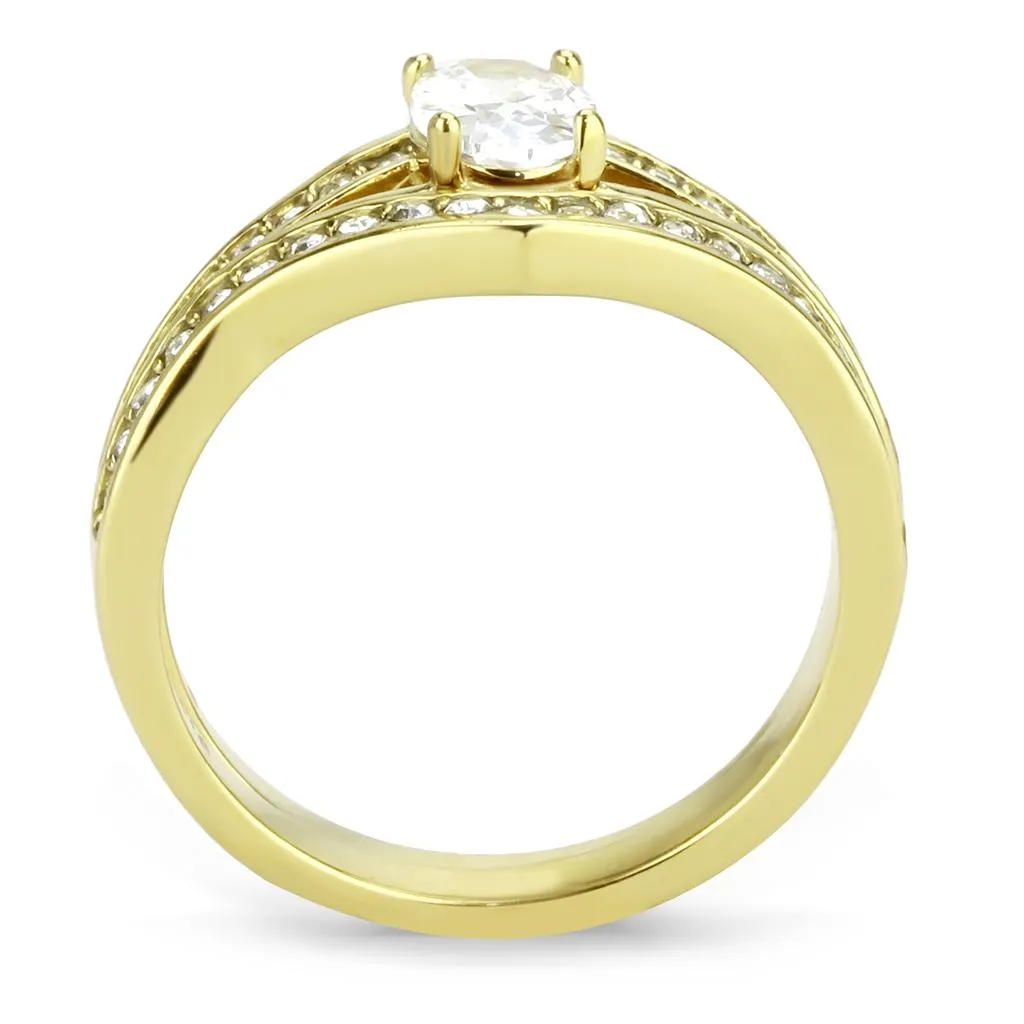 IP Gold(Ion Plating) Stainless Steel Ring with AAA Grade CZ in Clear for Women Style TK3706