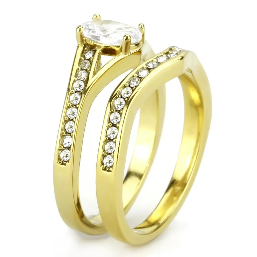 IP Gold(Ion Plating) Stainless Steel Ring with AAA Grade CZ in Clear for Women Style TK3706