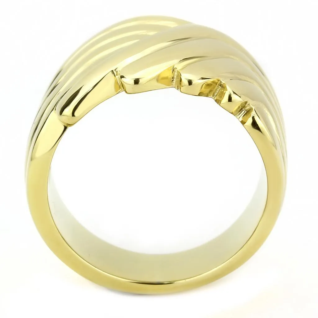 IP Gold(Ion Plating) Stainless Steel Ring with No Stone for Women Style TK3576