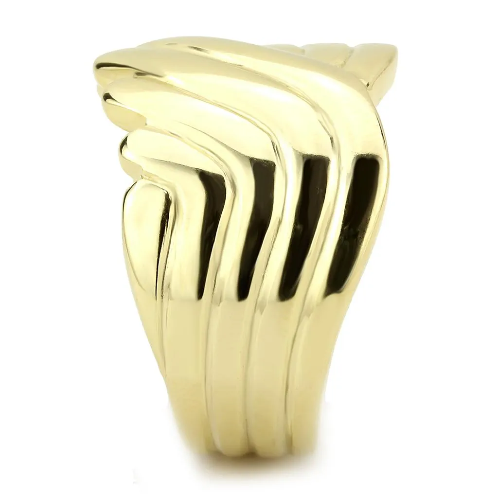 IP Gold(Ion Plating) Stainless Steel Ring with No Stone for Women Style TK3576