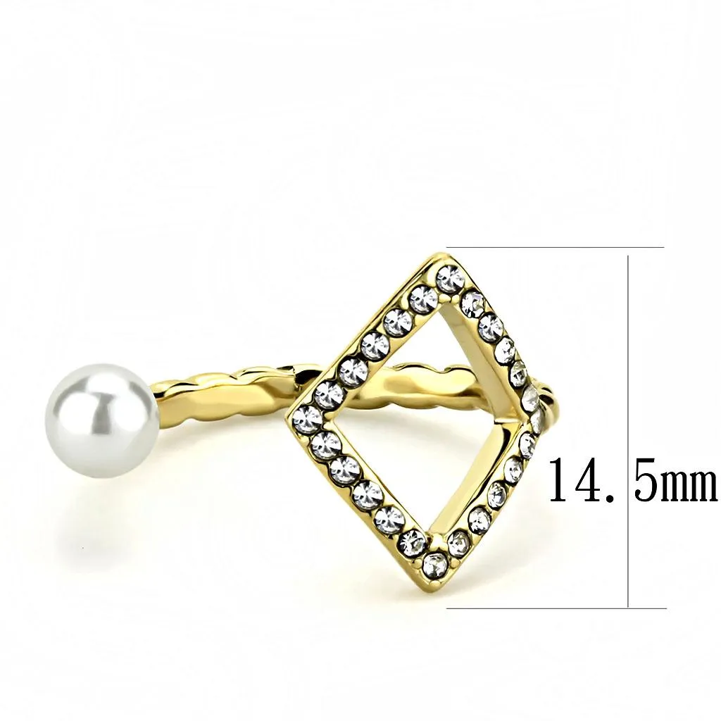 IP Gold(Ion Plating) Stainless Steel Ring with Synthetic Pearl in White for Women Style TK3523