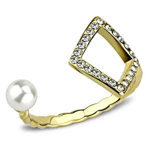 IP Gold(Ion Plating) Stainless Steel Ring with Synthetic Pearl in White for Women Style TK3523