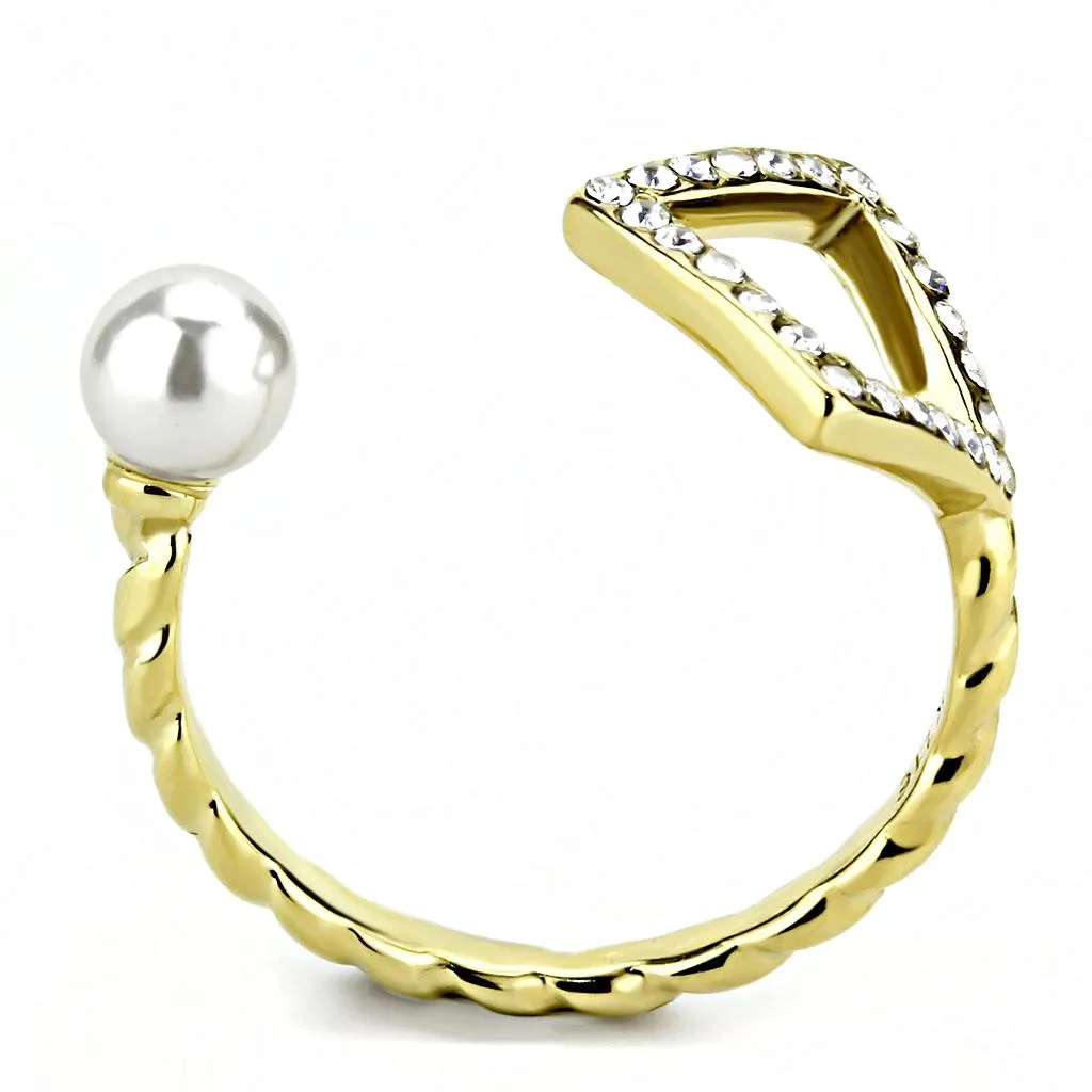 IP Gold(Ion Plating) Stainless Steel Ring with Synthetic Pearl in White for Women Style TK3523