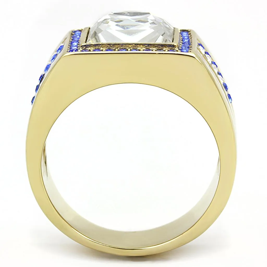 IP Gold(Ion Plating) Stainless Steel Ring with Top Grade Crystal in Clear for Women Style TK3269