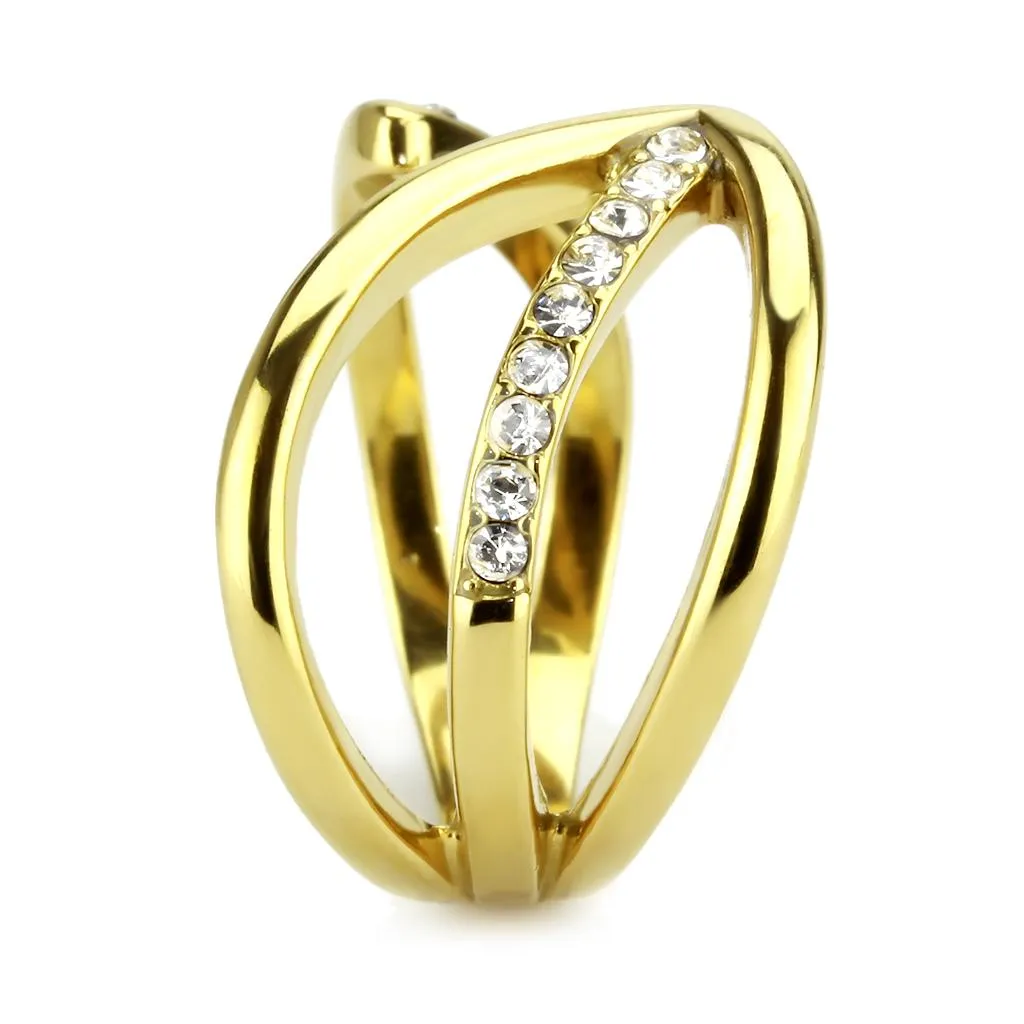 IP Gold(Ion Plating) Stainless Steel Ring with Top Grade Crystal in Clear for Women Style TK3710