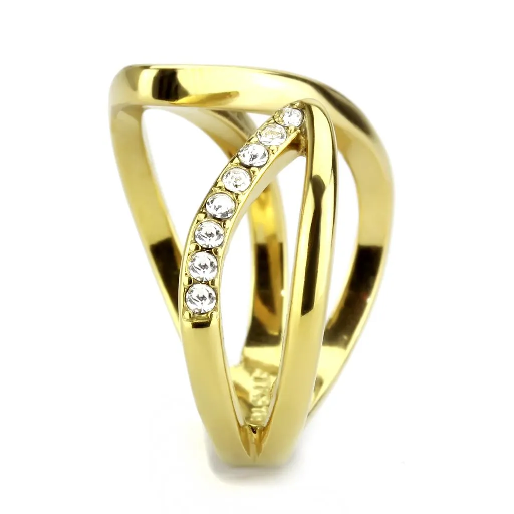 IP Gold(Ion Plating) Stainless Steel Ring with Top Grade Crystal in Clear for Women Style TK3710