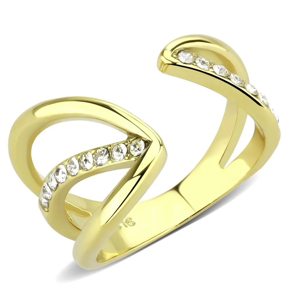 IP Gold(Ion Plating) Stainless Steel Ring with Top Grade Crystal in Clear for Women Style TK3710