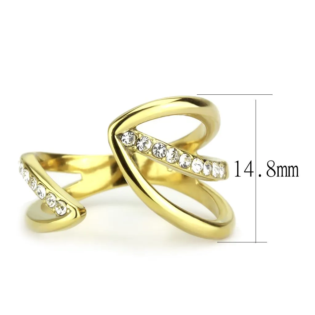 IP Gold(Ion Plating) Stainless Steel Ring with Top Grade Crystal in Clear for Women Style TK3710