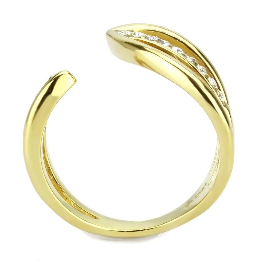 IP Gold(Ion Plating) Stainless Steel Ring with Top Grade Crystal in Clear for Women Style TK3710