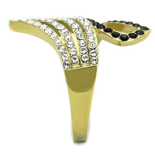 IP Gold(Ion Plating) Stainless Steel Ring with Top Grade Crystal in Jet for Women Style TK1710