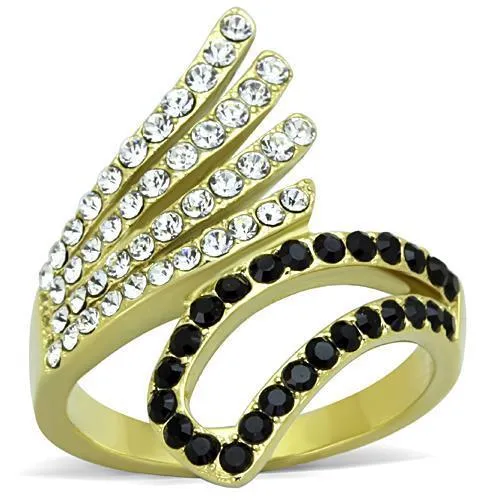 IP Gold(Ion Plating) Stainless Steel Ring with Top Grade Crystal in Jet for Women Style TK1710