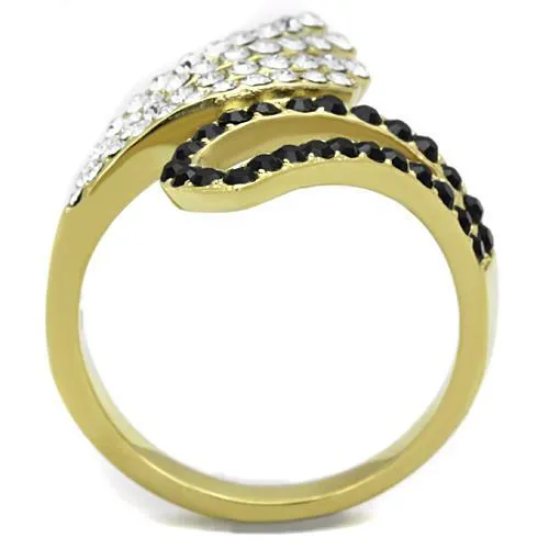 IP Gold(Ion Plating) Stainless Steel Ring with Top Grade Crystal in Jet for Women Style TK1710