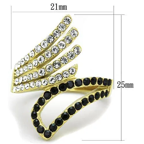 IP Gold(Ion Plating) Stainless Steel Ring with Top Grade Crystal in Jet for Women Style TK1710