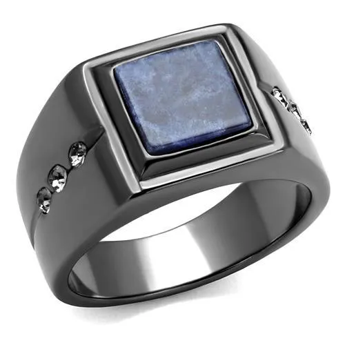 IP Light Black (IP Gun) Stainless Steel Ring with Blue Sand in Montana for Women Style TK3006