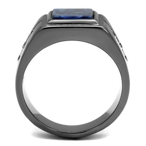 IP Light Black (IP Gun) Stainless Steel Ring with Blue Sand in Montana for Women Style TK3006