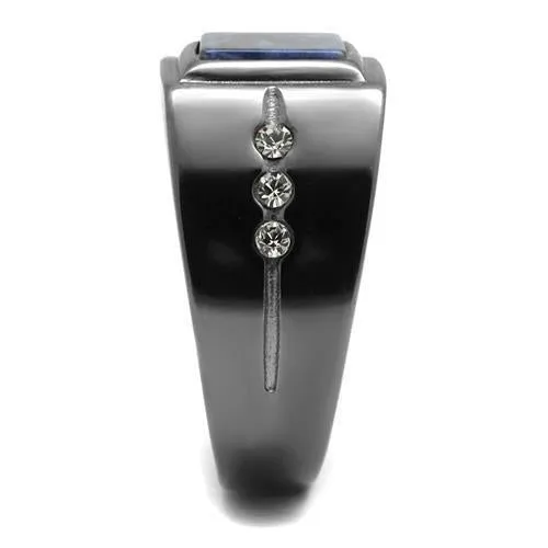 IP Light Black (IP Gun) Stainless Steel Ring with Blue Sand in Montana for Women Style TK3006