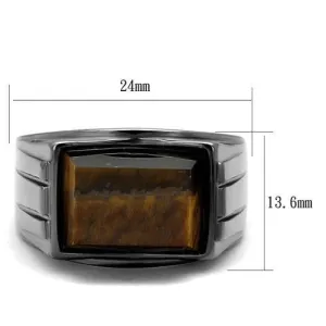 IP Light Black (IP Gun) Stainless Steel Ring with Synthetic Tiger Eye in Topaz for Women Style TK3001