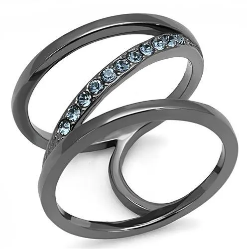 IP Light Black (IP Gun) Stainless Steel Ring with Top Grade Crystal in Capri Blue for Women Style TK3038