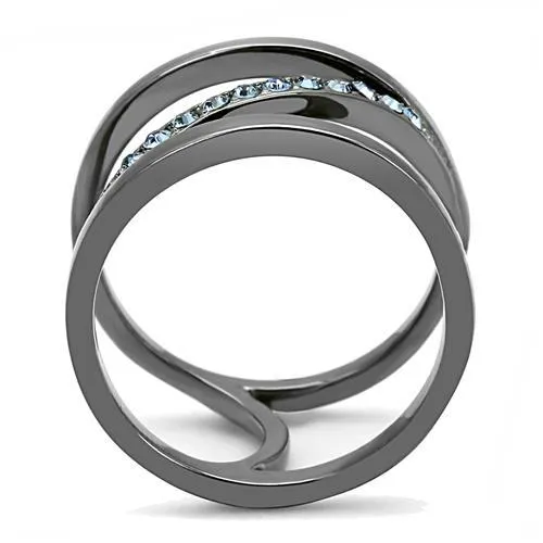 IP Light Black (IP Gun) Stainless Steel Ring with Top Grade Crystal in Capri Blue for Women Style TK3038