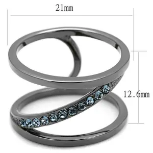 IP Light Black (IP Gun) Stainless Steel Ring with Top Grade Crystal in Capri Blue for Women Style TK3038