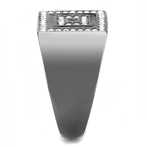 IP Light Black (IP Gun) Stainless Steel Ring with Top Grade Crystal in Clear for Women Style TK3220