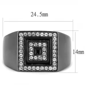 IP Light Black (IP Gun) Stainless Steel Ring with Top Grade Crystal in Clear for Women Style TK3220