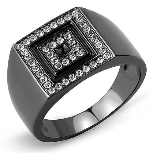 IP Light Black (IP Gun) Stainless Steel Ring with Top Grade Crystal in Clear for Women Style TK3220