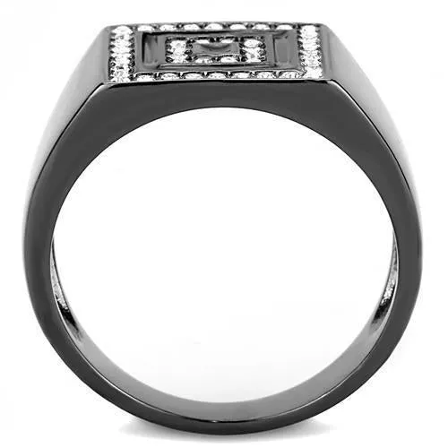 IP Light Black (IP Gun) Stainless Steel Ring with Top Grade Crystal in Clear for Women Style TK3220