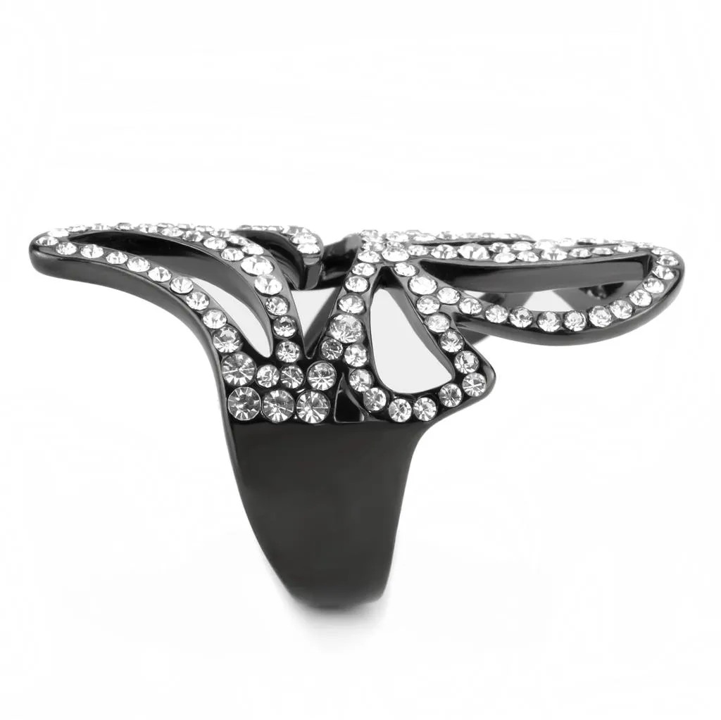 IP Light Black (IP Gun) Stainless Steel Ring with Top Grade Crystal in Clear for Women Style TK3688