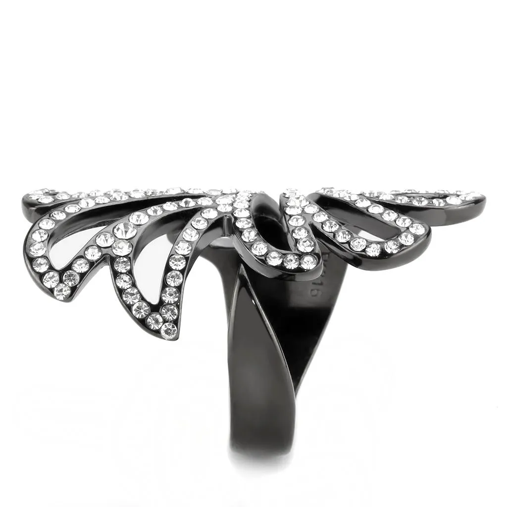 IP Light Black (IP Gun) Stainless Steel Ring with Top Grade Crystal in Clear for Women Style TK3688