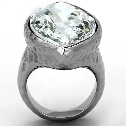 IP rhodium (PVD) Stainless Steel Ring with Top Grade Crystal in Clear for Women Style TK1368